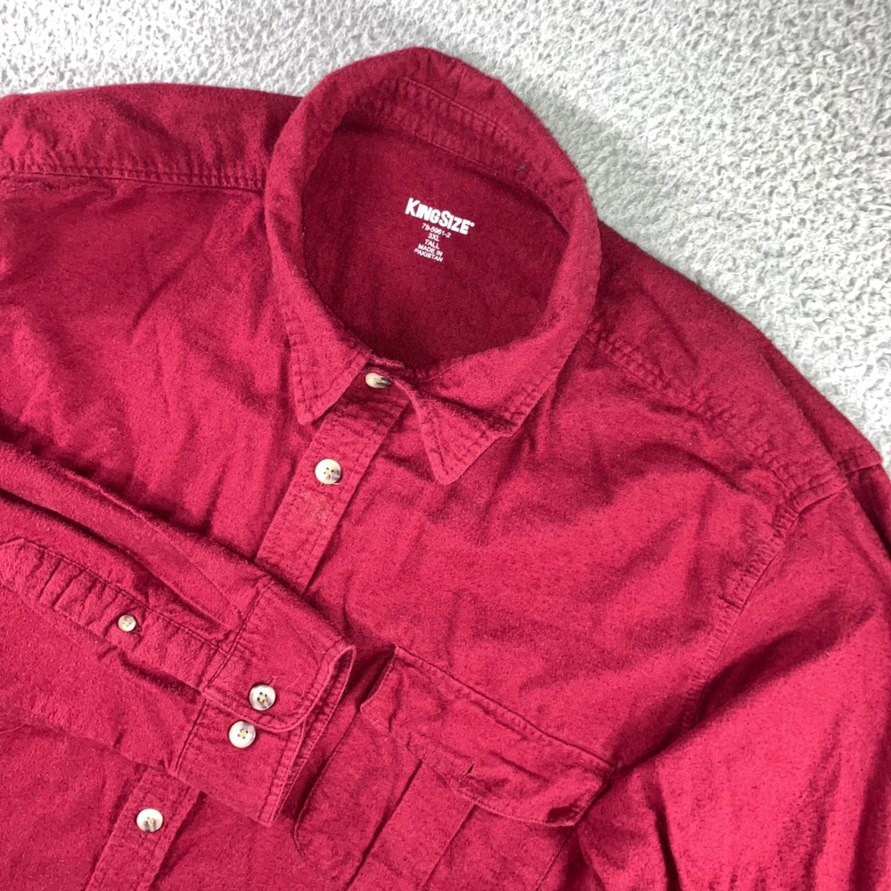 KingSize Flannel Shirt Men 3XL Tall Burgundy Red L/S Western Outdoor Rugged Work